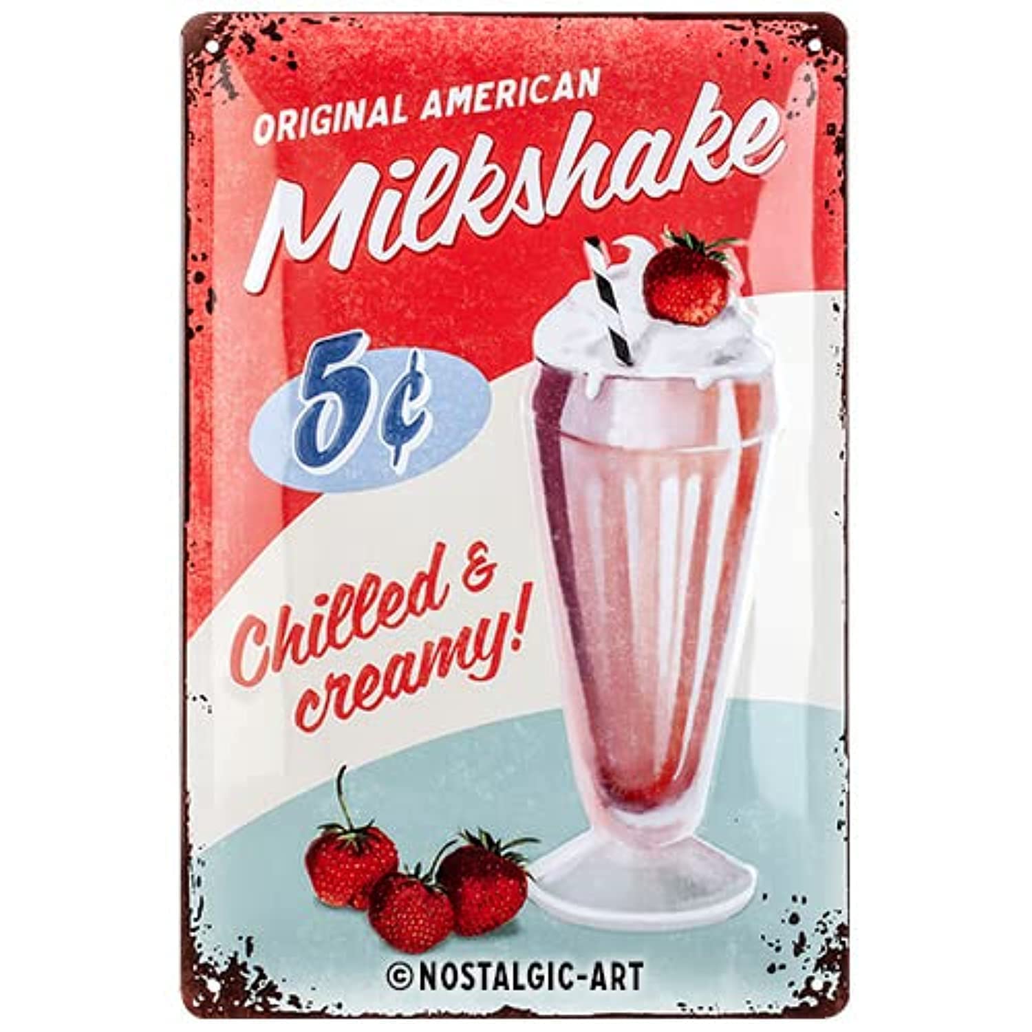 Nostalgic-Art USA - Milkshake - Gift idea for USA & Diner fansRetro Tin SignMetal PlaqueVintage design for wall decoration20 x 30 cm