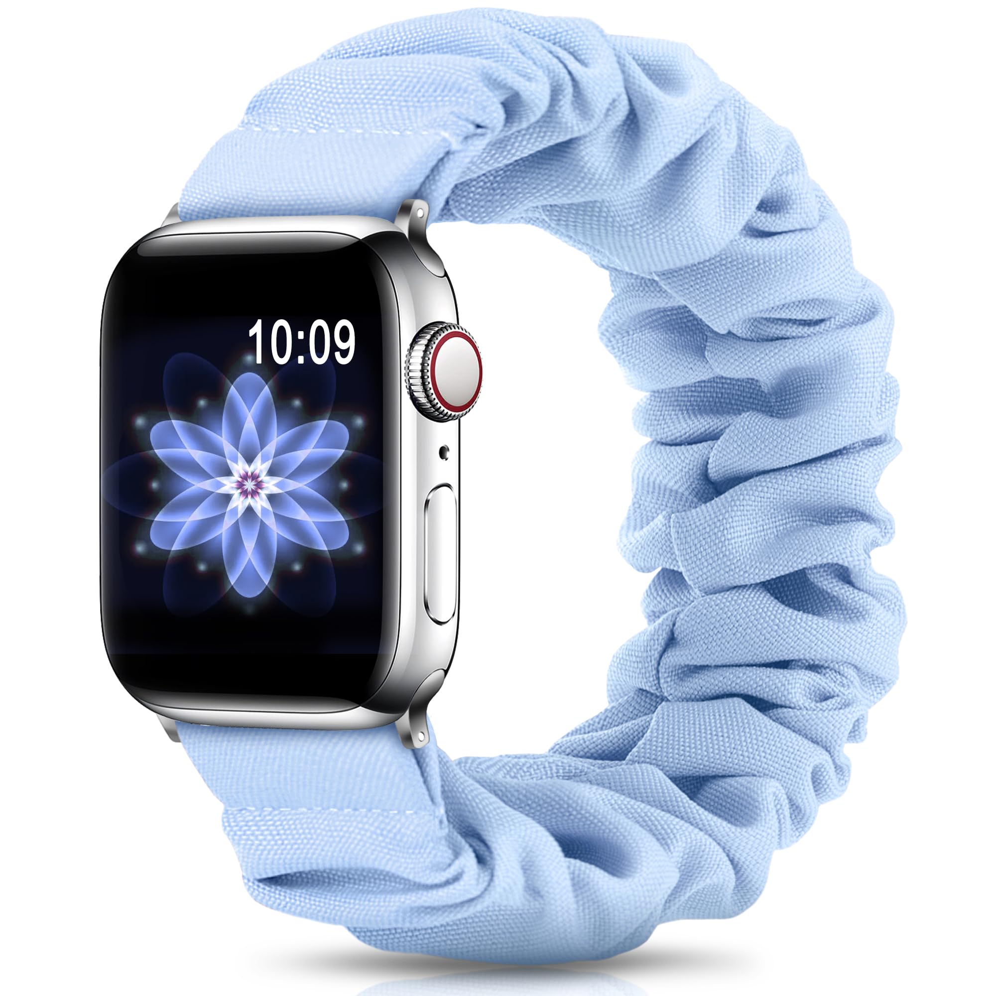 DigiHero Compatible for Apple Watch Straps Scrunchie 40mm 42mm 44mm 41mm 38mm 45mm 46mm, Soft Printed Elastic Solo Loop Straps Women Compatible with iwatch Series 11 10 9 8 7 6 5 4, SE 3 2 1,Blue