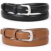 WERFORU 2 Pack Women Leather Belt for Pants Jeans Skinny Waist Belts for Dress Casual Ladies Belt Solid Pin Buckle