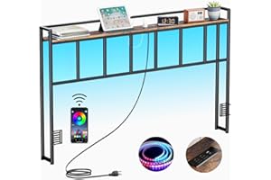 LAKEMID Headboard Queen Size, Headboards with LED Light, Outlets and USB Ports, Head Board with Storage Rack, Sturdy and Stable Headboard for Queen Size Bed, Adjustable Height, Rustic Brown