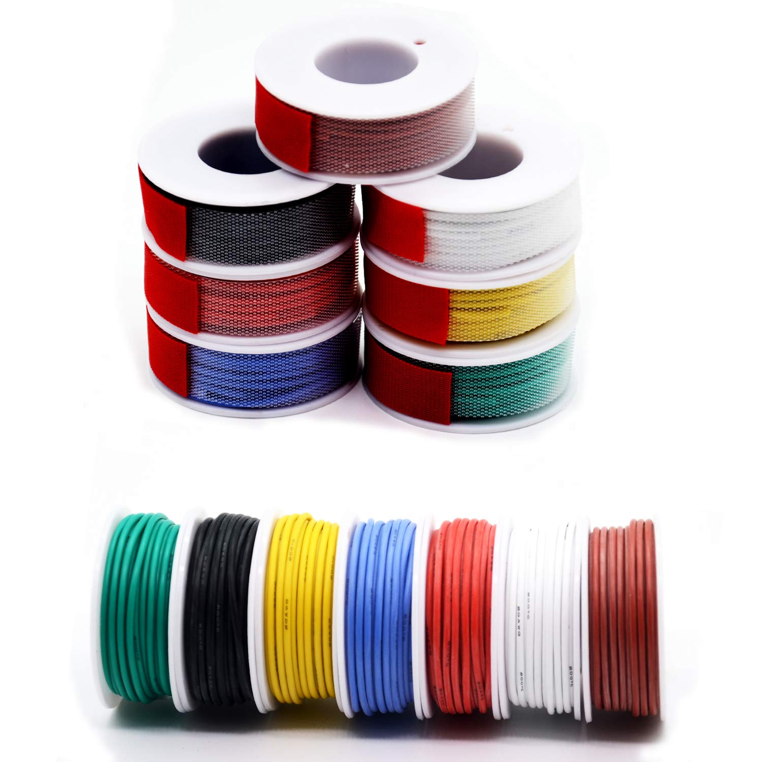 28awg 0.08mm² Silicone Electrical wire Cable 7 Colors (13Meters/42.6ft each) 28 gauge HookUp wires electronics kit stranded Tinned Copper wire Flexible and soft for DIY