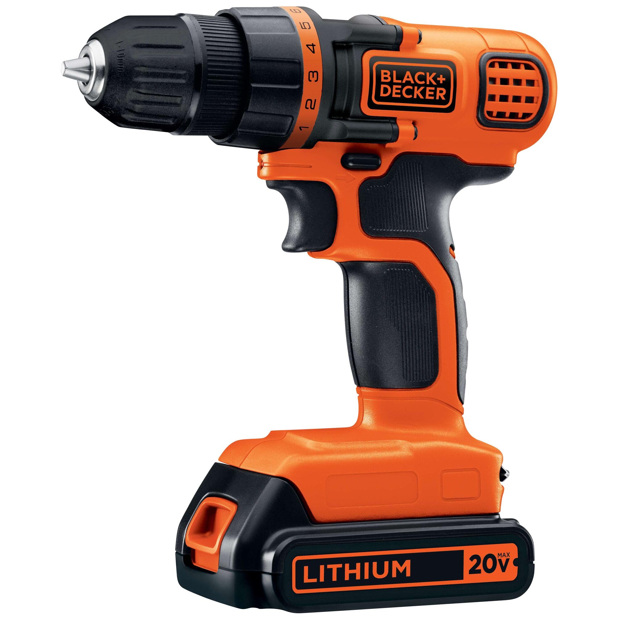 BLACK+DECKER 20V MAX Cordless Drill and Driver, 3/8 Inch, With LED Work Light, Battery and Charger Included (LDX120C)