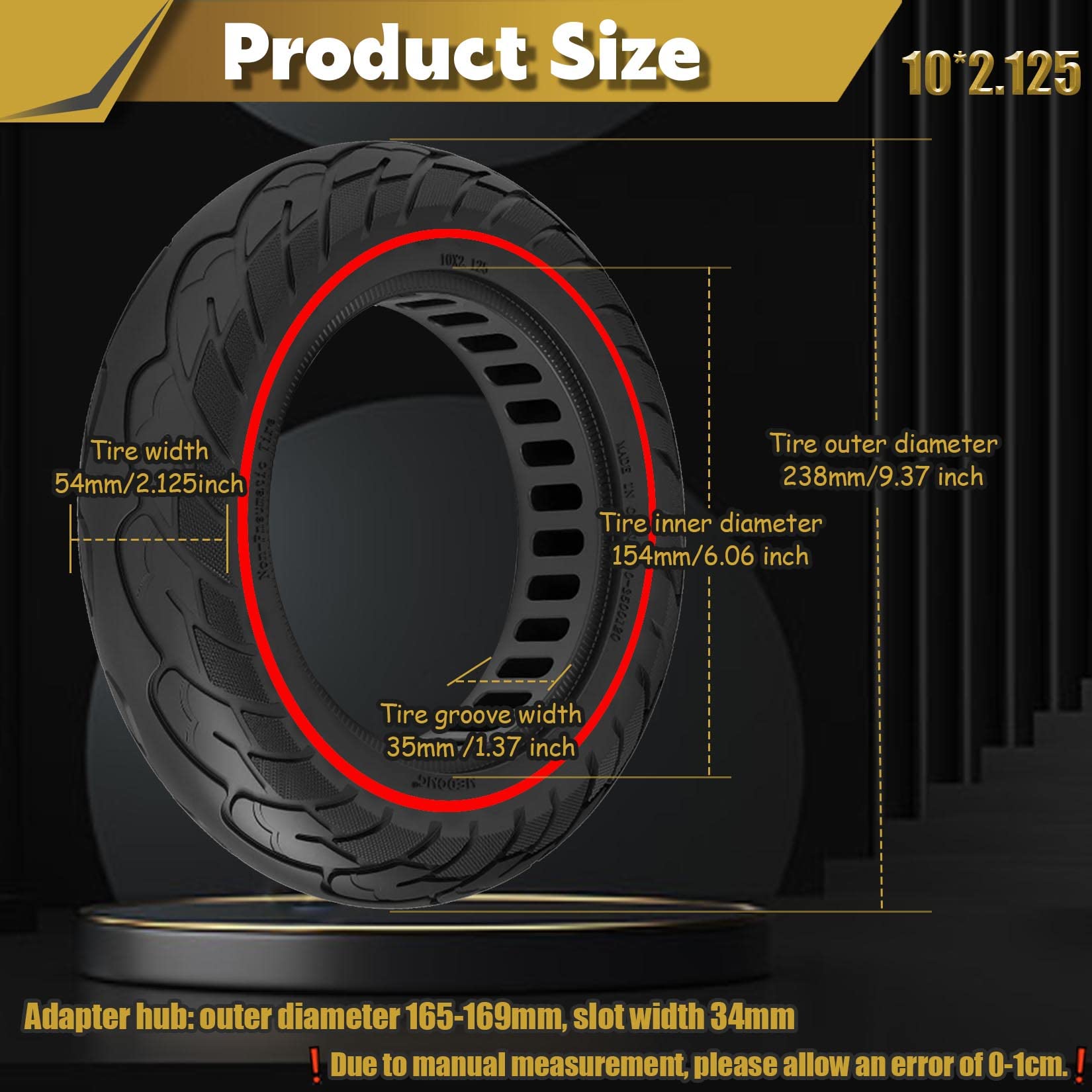 10x2/54-152 Solid Tire, 10x2.125 Tubeless Tires Fit for Swagtron SG-5, VOLPAM SP01/SPT7, Gotrax GXL V2, Ninebot F25/ D40X/ D18W/ D28U, Replacement for 50/75-6.1, 10x2 Original Tire, Red