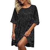 MAYSTEPPE Sparkly Glitter Dress, Sequin Babydoll Summer Dress Short Flowy Tiered Tunic Dress for Women Party Club Night