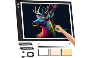 Comzler Rechargeable A2 Light Pad, Ultra-Thin Wireless Light Up Tracing Table with 3 Color Light Dimmable Brightness, Large Size Light Box for Diamond Painting, Weeding Vinyl, Stenciling, Animation
