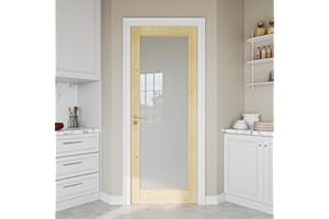 JUJUBON 30" x 80" Pine Wood Slab Door, Frosted Glass Interior Doors, Single Room Door for Closet & Bedroom, Farmhouse Style as Prehung, Pocket, Bifold, Barn Doors, Easy DIY Stain, Shaker w/o Hardware