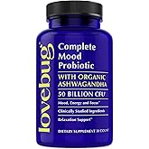 LoveBug Complete Mood Probiotics for Women - 50 Billion CFU, 10 Clinically Studied Strains, Lactobacillus Bifidobacterium Probiotic with Ashwagandha Digestive Health, Mood Support Supplement, 30 Count