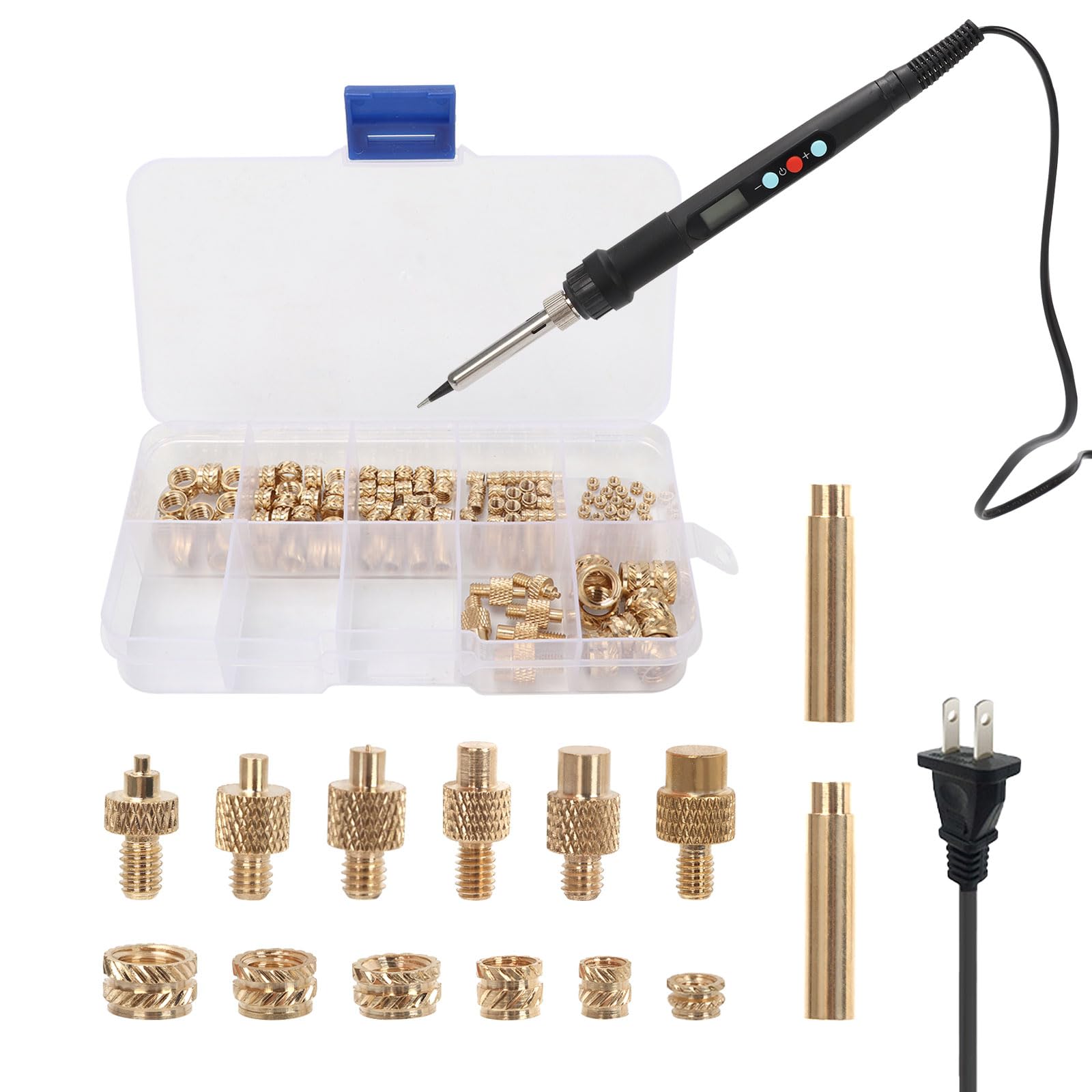 Photo 1 of 139 PCS Heat Set Insert Tool Kit, Brass Threaded Inserts Tips M2 M2.5 M3 M4 M5 M6 M8 for Inserts 3D Printing and Plastic, Include 60W Digital Soldering Iron, 2 Adapters