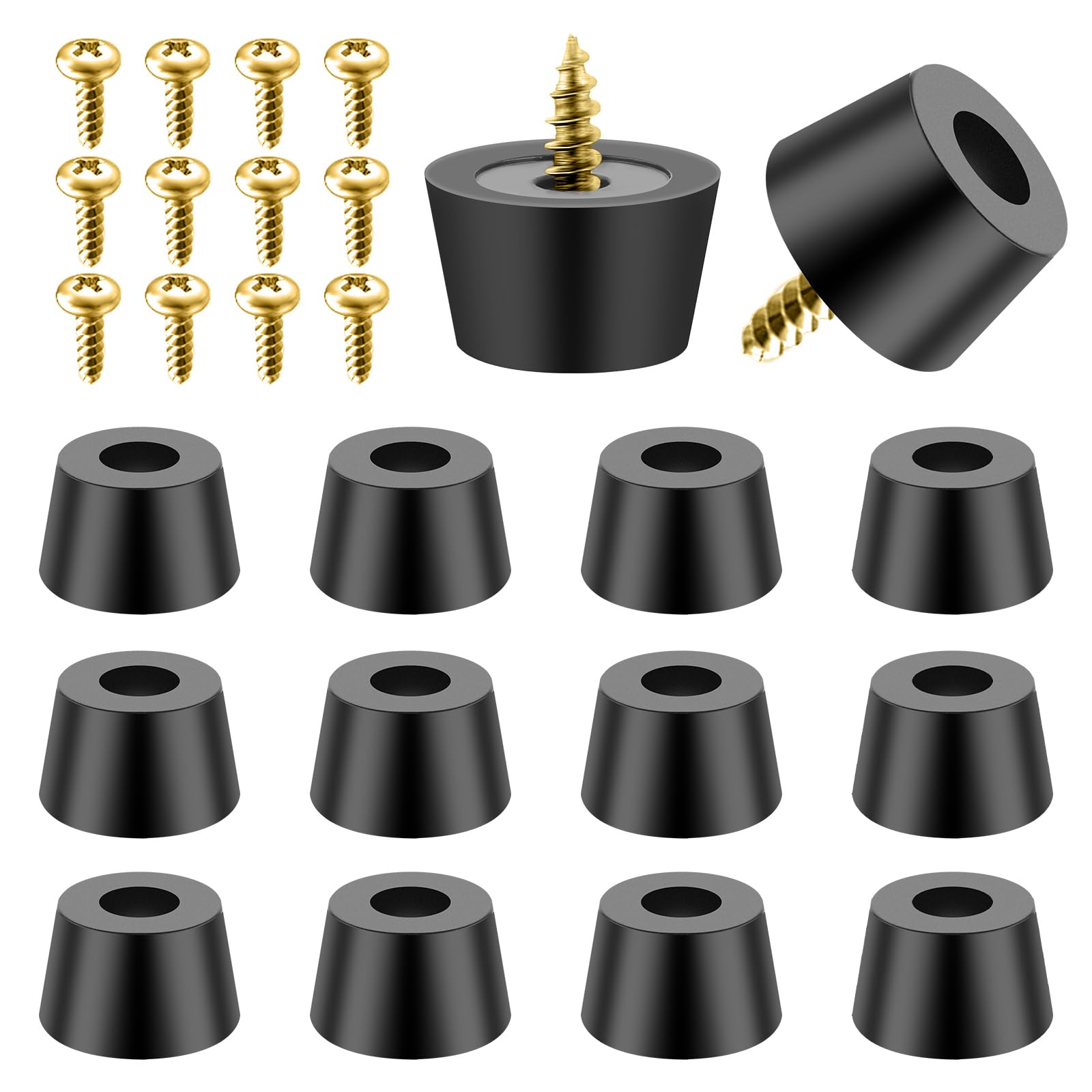 12 PCS Cutting Board Feet - Round Non-Slip Soft Rubber Bumpers With Matching Screws & Metal Washer - Anti-Scratch Black Feet for Chair Furniture