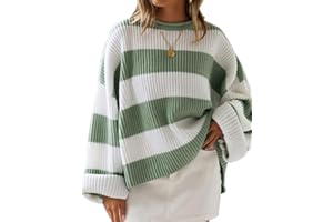ZESICA Women's 2025 Fall Long Sleeve Oversized Striped Color Block Comfy Loose Crew Neck Knitted Pullover Sweater