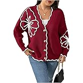 Verdusa Women's Plus Size Floral Cardigan Sweaters Button Front Knit Outerwear Old Money Clothes