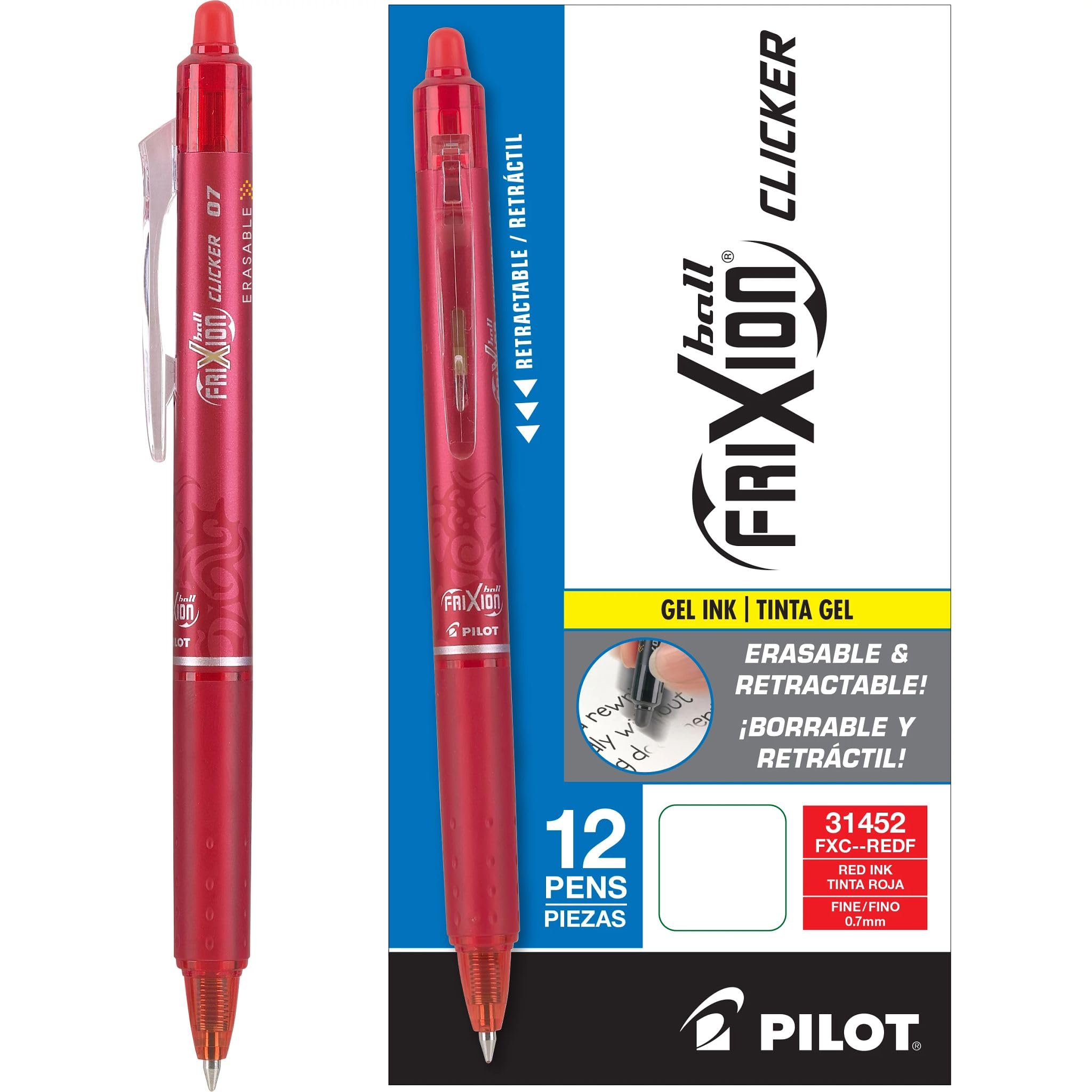 Photo 1 of Pilot, FriXion Clicker Erasable Gel Pens, Fine Point. 0.7 mm, Pack of 12, Red