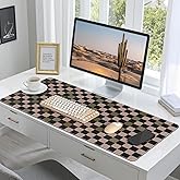 HAOCOO Checkered Desk Mat, Non-Slip Mouse Pads for Desk, Waterproof Desk Matt for Desktop, Stitched Edge Leather Desk Pad, 35.4" x 15.7" Keyboard and Mouse Pad, Non-Slip Desk Protector Work from Home