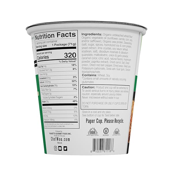 CHEF WOO SPICY TEQUILA LIME RAMEN CUP HIGH PROTEIN NOODLES  20G OF ANIMAL-FREE, BIOAVAILABLE PROTEIN | MADE IN U.S. |