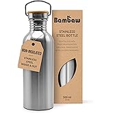 Bambaw Water Bottle 500 ml Eco Non-Insulated Stainless Steel Sports Bottle BPA-Free
