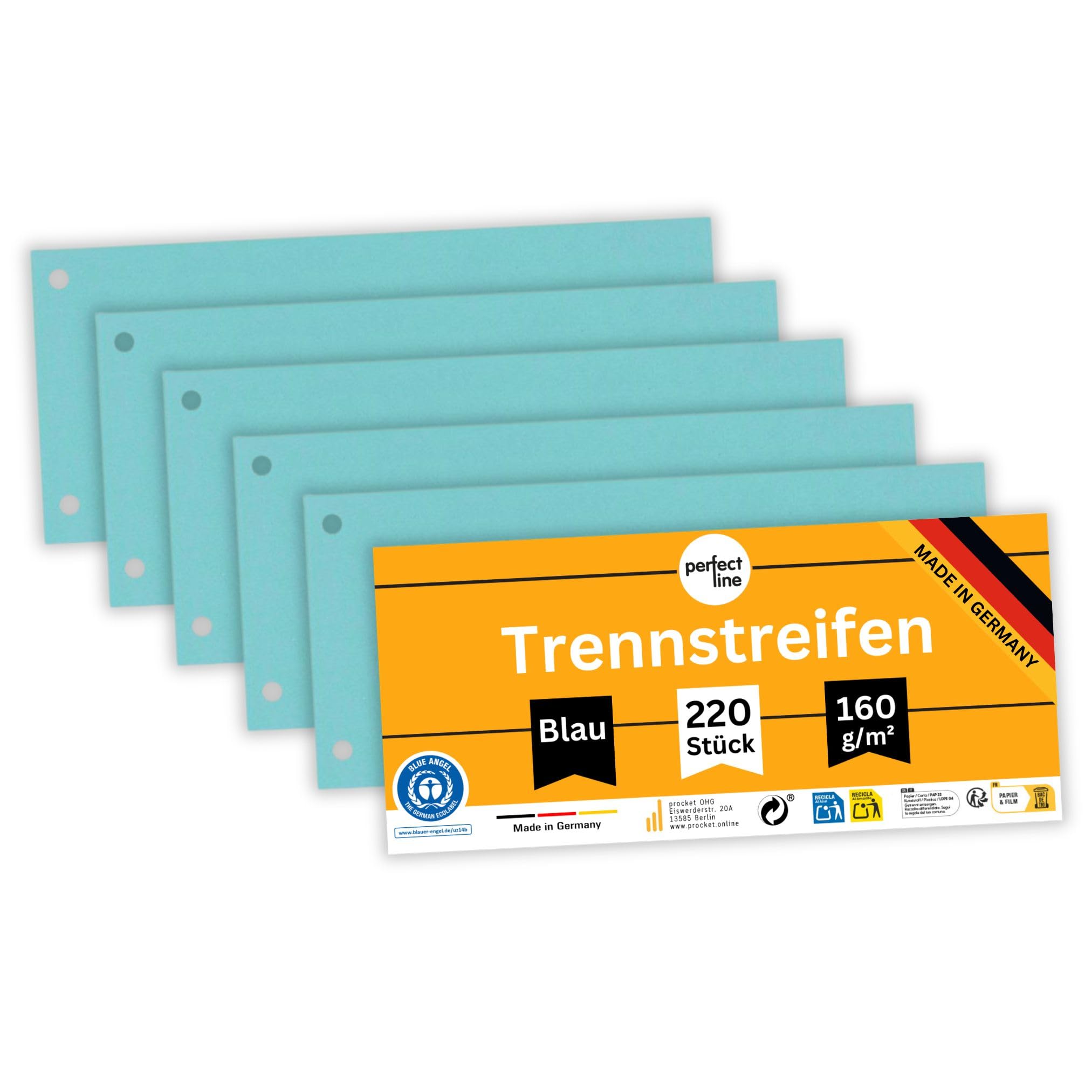 perfect line - 220 Divider Strips for A4 folders, Register dividers, Blue Divider Sheets, tabs for Perfect Separation of A4 folders & Files, Made in Germany