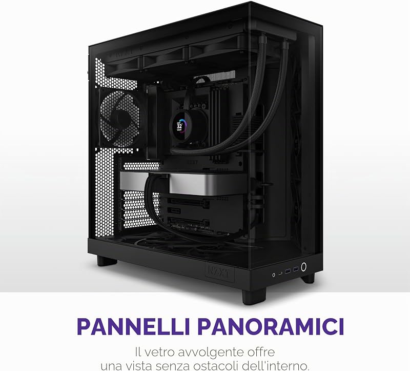H6 Flow, CC-H61FB-01, Case Mid-Tower Compatto a Doppia Camera con Flusso d'Aria, Pannelli in Vetro Panoramico, Flusso d'Aria ad Alte Prestazioni, Include 3 Ventole da 120 mm, Nero