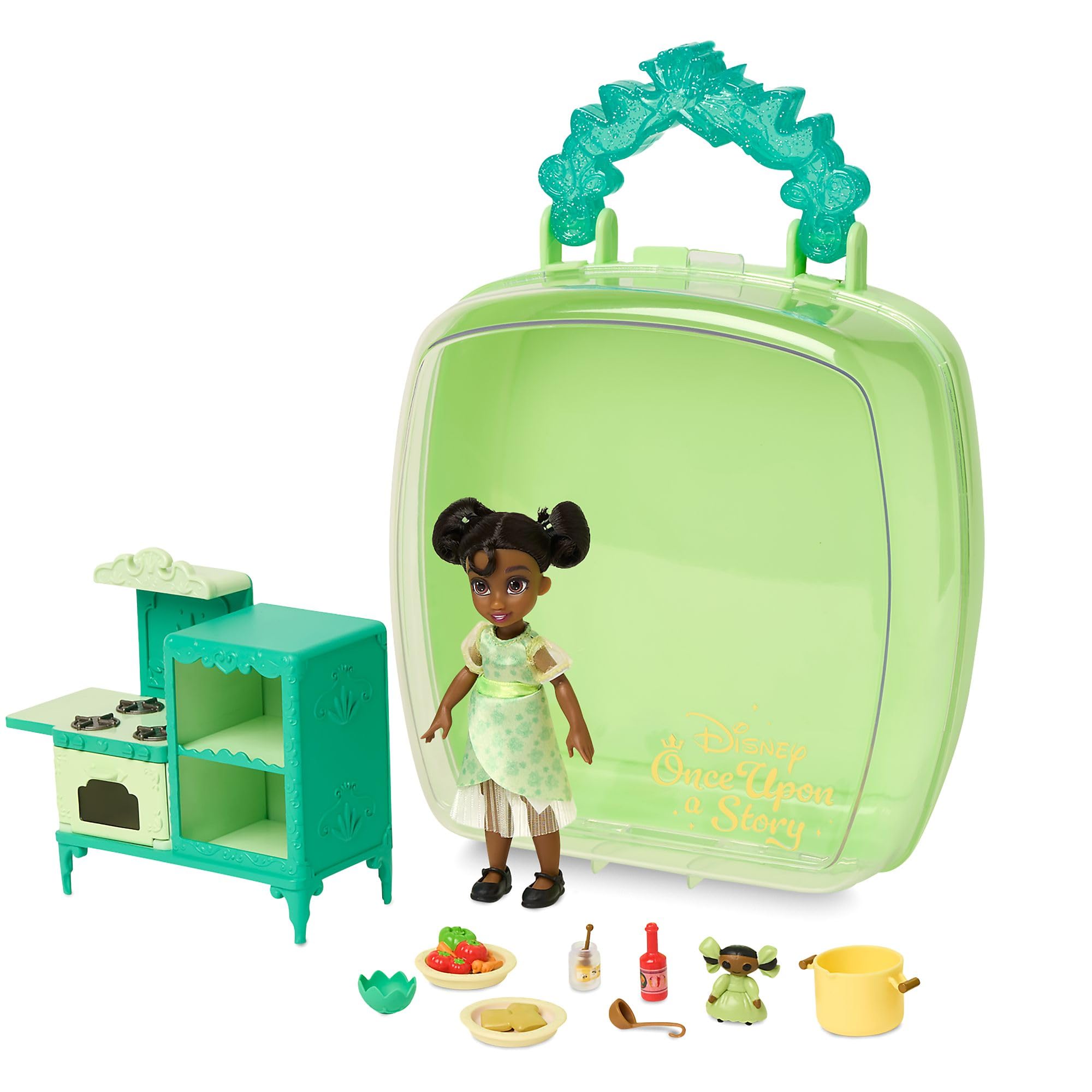 Disney Store Official Disney's Once Upon a Story Tiana Mini Doll Playset, The Princess and the Frog, 11 Pc., Toy Figure Set with Accessories, Including Stove, Ragdoll - Suitable for Ages 3+