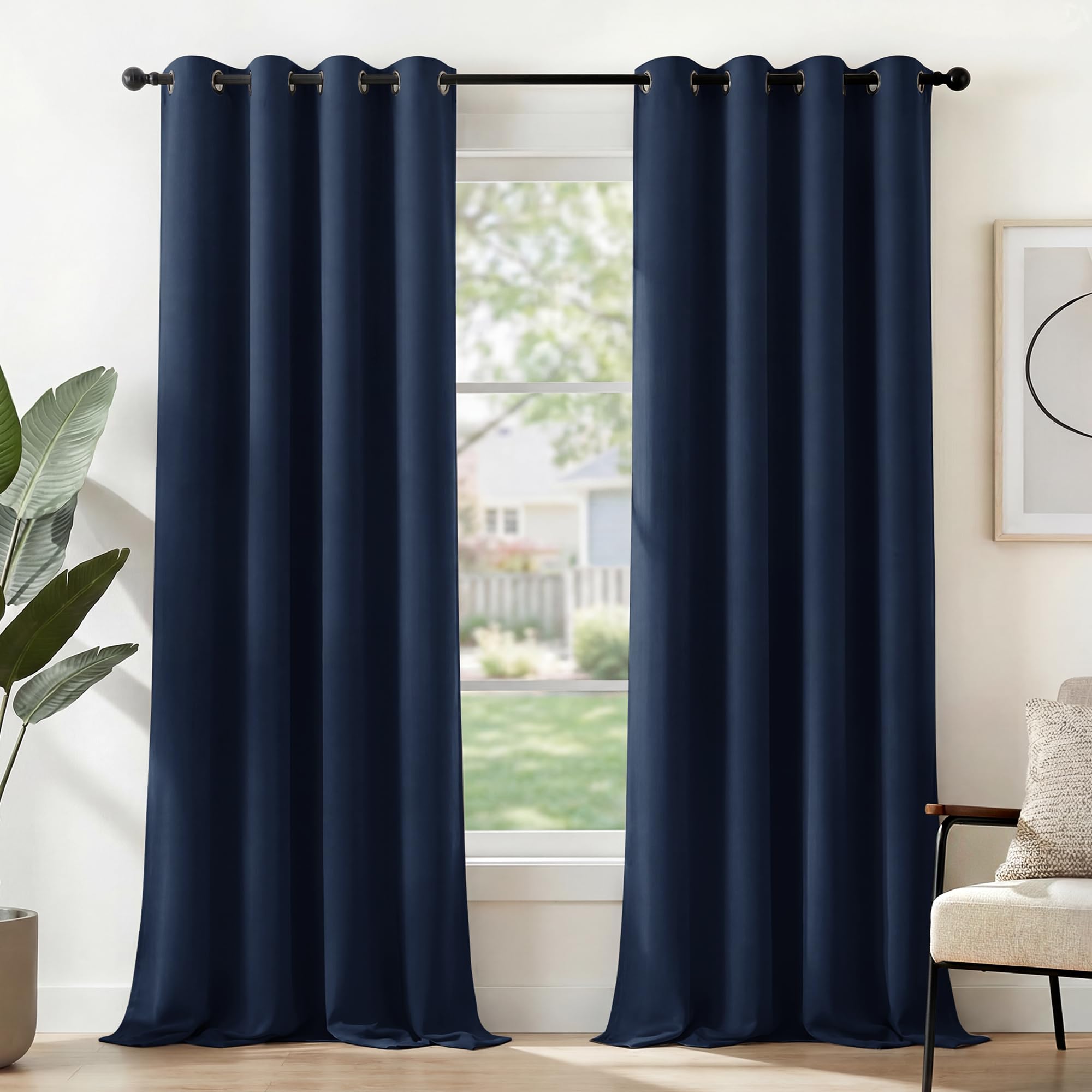 Deconovo Thermal Insulated Blackout Curtains, Anti-Cold, Modern Design with Eyelets, Curtains for Living Room and Bedroom, 140 x 280 cm (Width x Height), Navy Blue, 2 Pieces