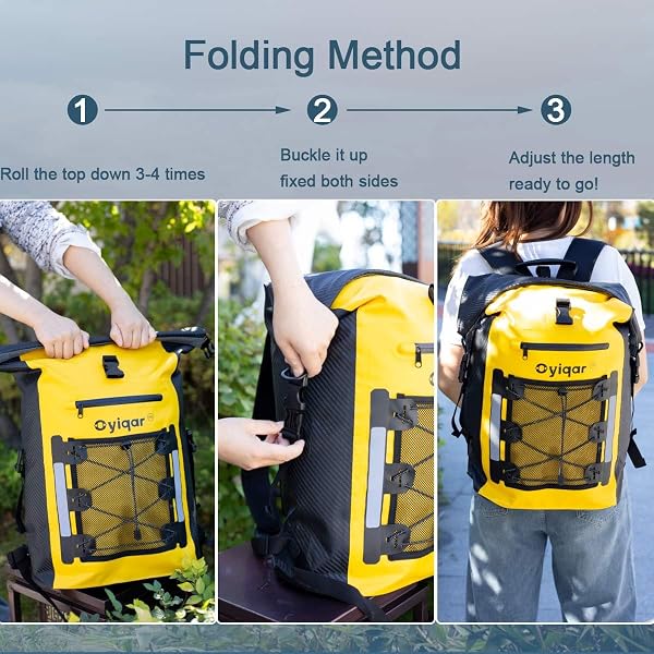 OYIQAR WATERPROOF DRY BAG BACKPACK HEAVY DUTY HIKING BACKPACK ROLL TOP CLOSURE WATERPROOF BAG WATERPROOF PADDED DRY BAG WITH IPX8 WATERPROOF PHONE CASE – DRY BAG FOR HIKING, KAYAKING (YELLOW, 25L)