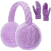BUTITNOW Womens Knitted Fuzzy Earmuffs and Touch Screen Gloves Set, Winter Warm Headband Ear Warmer Earmuffs