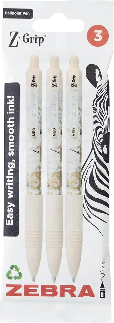 Zebra Pen Z-Grip Glam 1.0mm Retractable Ballpoint 3pk Pink Marble