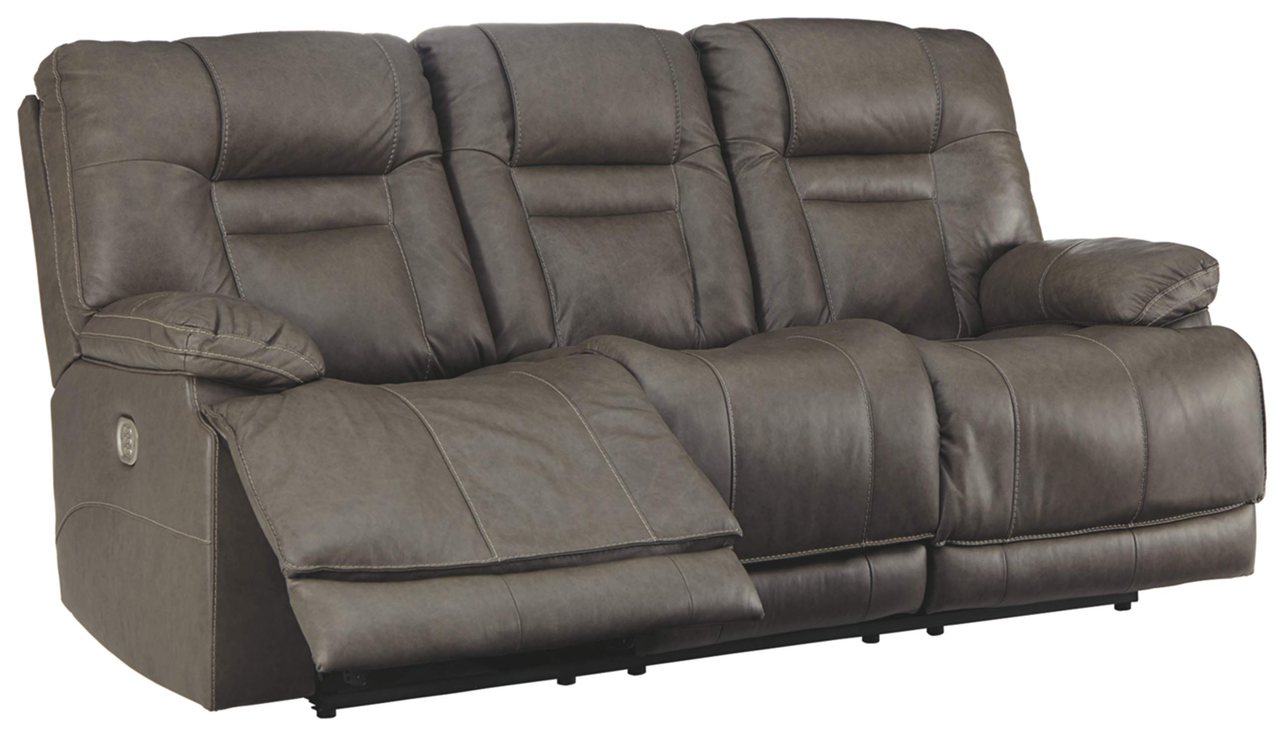 Photo 1 of Signature Design by Ashley Wurstrow Leather Adjustable Dual Sided Power Reclining Sofa with USB Charging, Dark Gray