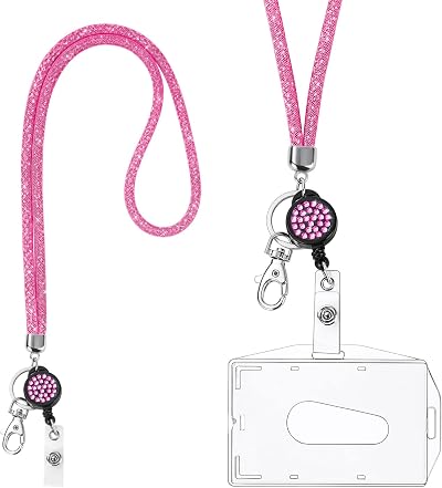 Vicloon Victorini Crystal Transparent Card Holder with Lanyard Pink