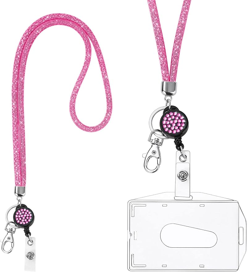 Vicloon Victorini Crystal Transparent Card Holder with Lanyard Pink