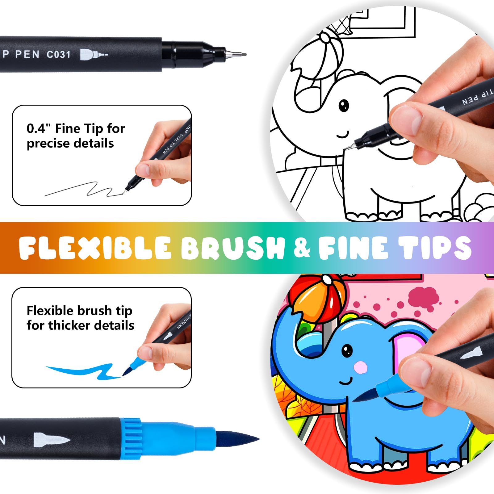 Nicecho 72 Colors Dual Tip Art Markers Pens for Adult Coloring Books, Brush and Fine Tip Coloring Marker for Drawing Journaling Note Taking Lettering