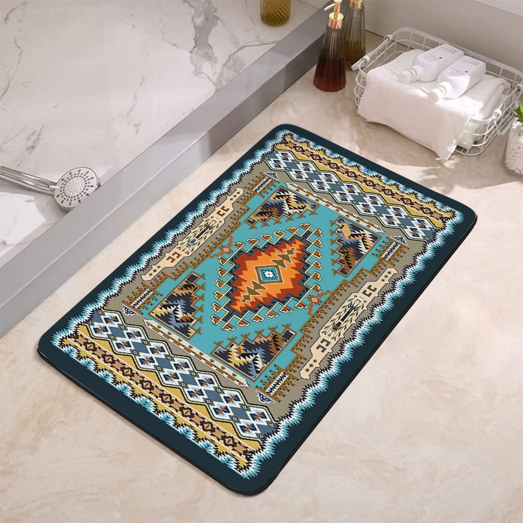 YISUMEI Southwest Native American Bathroom Mat, Non-Slip Super Absorption Bath Carpet with Rubber Backing, Fit Under Bathroom Doormat Floor Rugs for Shower Buthtub Sink, 17"x24"