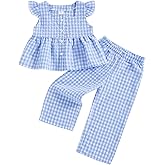GOOCHEER Toddler Girl Clothes Baby Summer Outfits Plaid Ruffle Sleeveless Vest Tank Tops Pants Set 12 18 24 Month 2T 3T 4T
