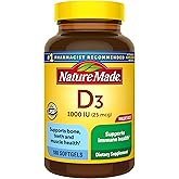 Nature Made Vitamin D3 1000 IU (25 mcg), 180 Vitamin D Softgels | Vitamin D Supplement for Immune, Bone, Teeth and Muscle Health Support, 180 Day Supply