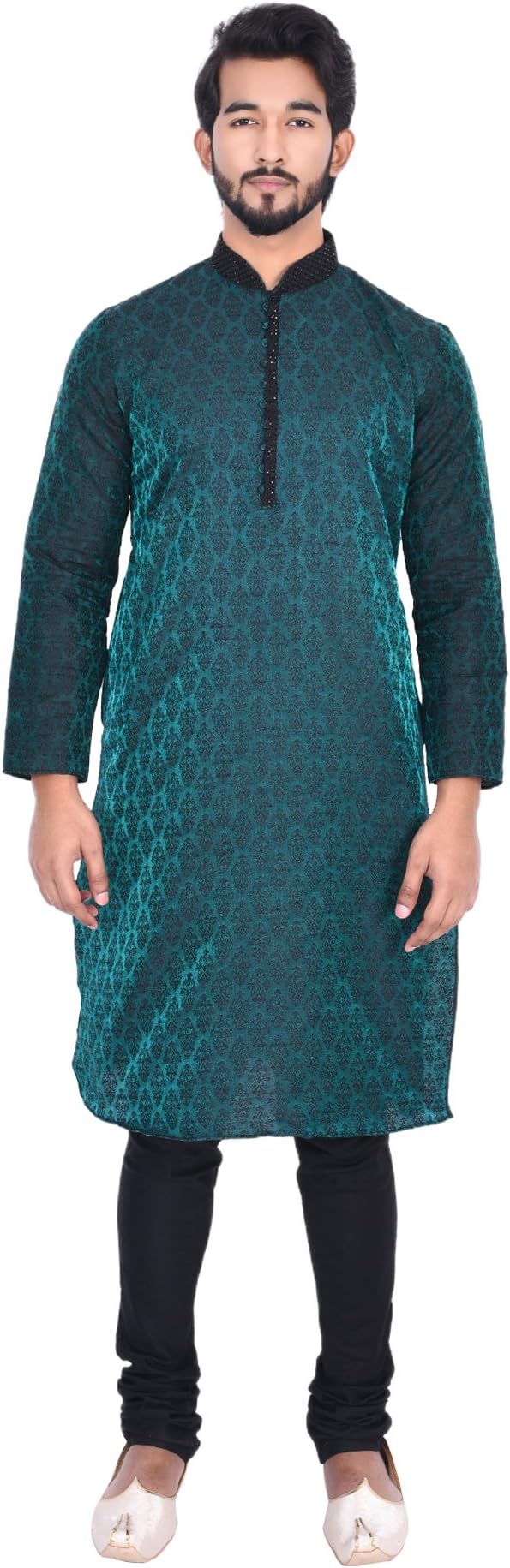 Manyavar Men's Full Sleeve Regular Fit Blended Kurta & Churidar Set