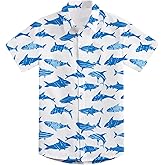 RAISEVERN Boys Button Down Shirts Hawaiian Cartoon Print Slim-Fit Short Sleeve Cool Dress Shirt Cute Top for Kids(2-10T)