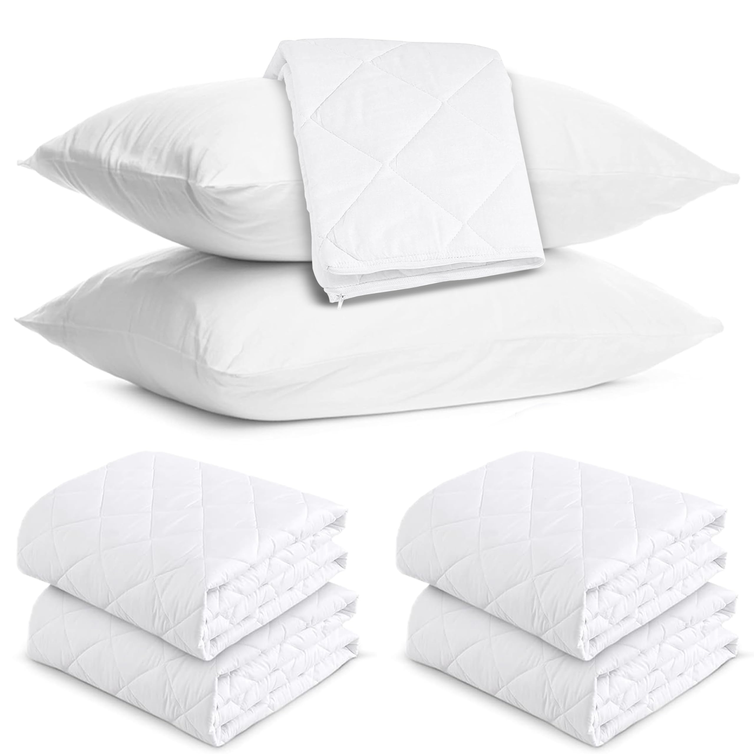 MH Traders Quilted Waterproof Pillow Protectors Pack of 4, Pillowcase are Ultra Soft & Breathable.Hypoallergenic White Bed Pillows Cover.