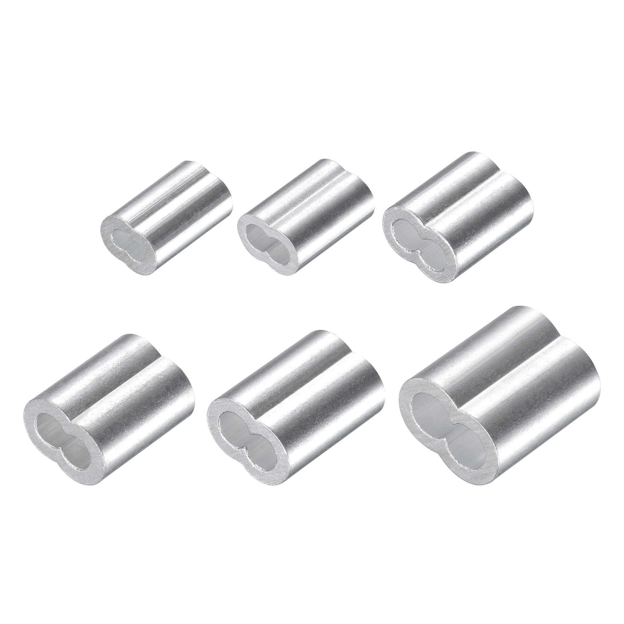 sourcing map Wire Rope Aluminum Crimping Loop Sleeve Assortment Kit for 1.2/1.5/2/2.5/3/4mm Dia., Cable Crimp Double Hole Ferrule Clip Fittings 210in1 Set