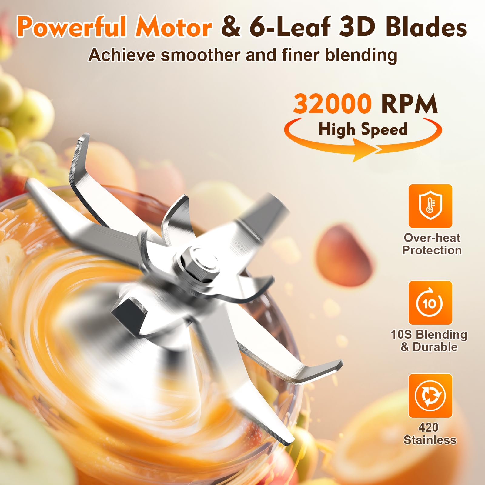 Combo de licuadora y procesador de alimentos 3 en 1 para batidores, licuadoras profesionales de 1500 W (32000 RPM) para cocina, velocidad ajustable, frasco de plástico sin BPA de 68 oz, autolimpieza de 30 s (68 oz)