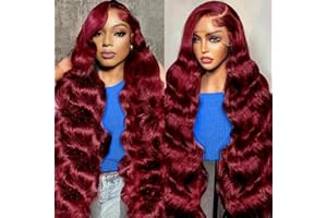 BRUAR 30 Inch 99J Burgundy Lace Front Wigs Human Hair Red Burgundy Wig Human Hair 13x4 HD Body Wave Lace Front Wigs Human Hair 180 Density Pre Plucked Glueless Frontal Wigs Human Hair for Women