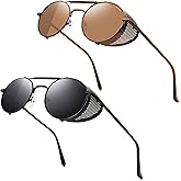 RONSOU Steampunk Style Round Vintage Polarized Sunglasses Retro Eyewear UV400 Protection Matel Frame