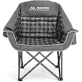 Huskfirm Oversized Camping Chair Padded Camping Chairs Heavy-Duty Foldable Camping Chairs with Cup Holder and Cooler Bag Portable Lawn Chair for Sports Outdoors-Support 450LBS, Grey