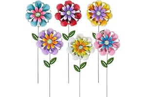ABELOTS Metal Flower Garden Stakes, 6 Pc. Set, Large Colorful Decorative Landscape and Gardening Outdoor Decor, Lawn and Yard Ornament, Rust and Weather Resistant