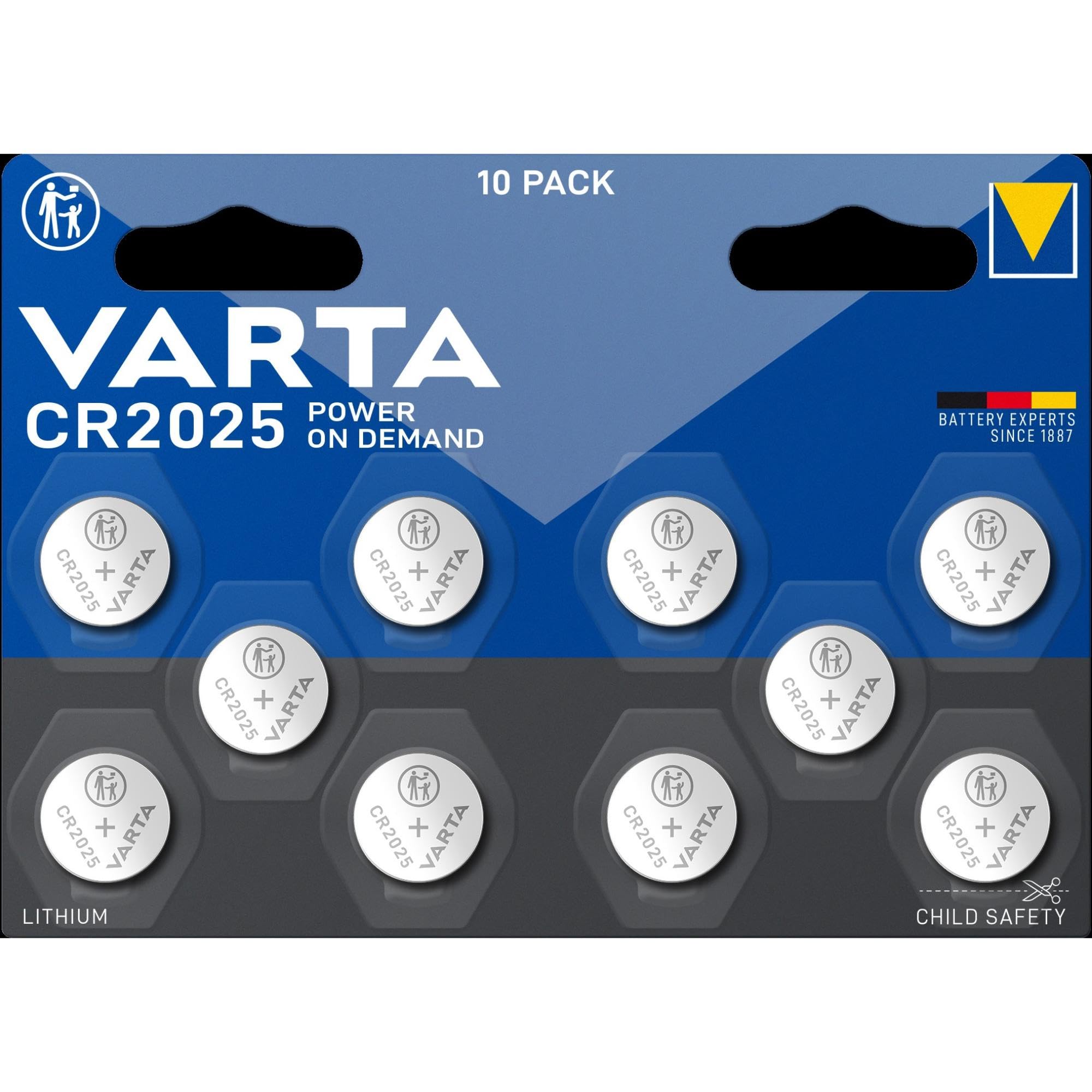 Varta CR2025 battery 10 pack - lithium 3V coin cell