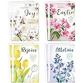 JUESMOS 8PCS Religious Easter Joy Cards Value Christian Greeting Card Floral Spring Easter Cards with Envelops Vintage Blank Card Assortment Gifts for Kids Family Friends with Scripture of Blessings
