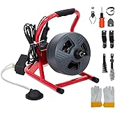 Drain Cleaner Machine 50Ft x 5/16 Inch, Electric Drain Auger Professional, Foot Switch with 6 Cutters, Glove, Drain Auger Cleaner Sewer Snake for 3/4 to 3 Inch Pipes