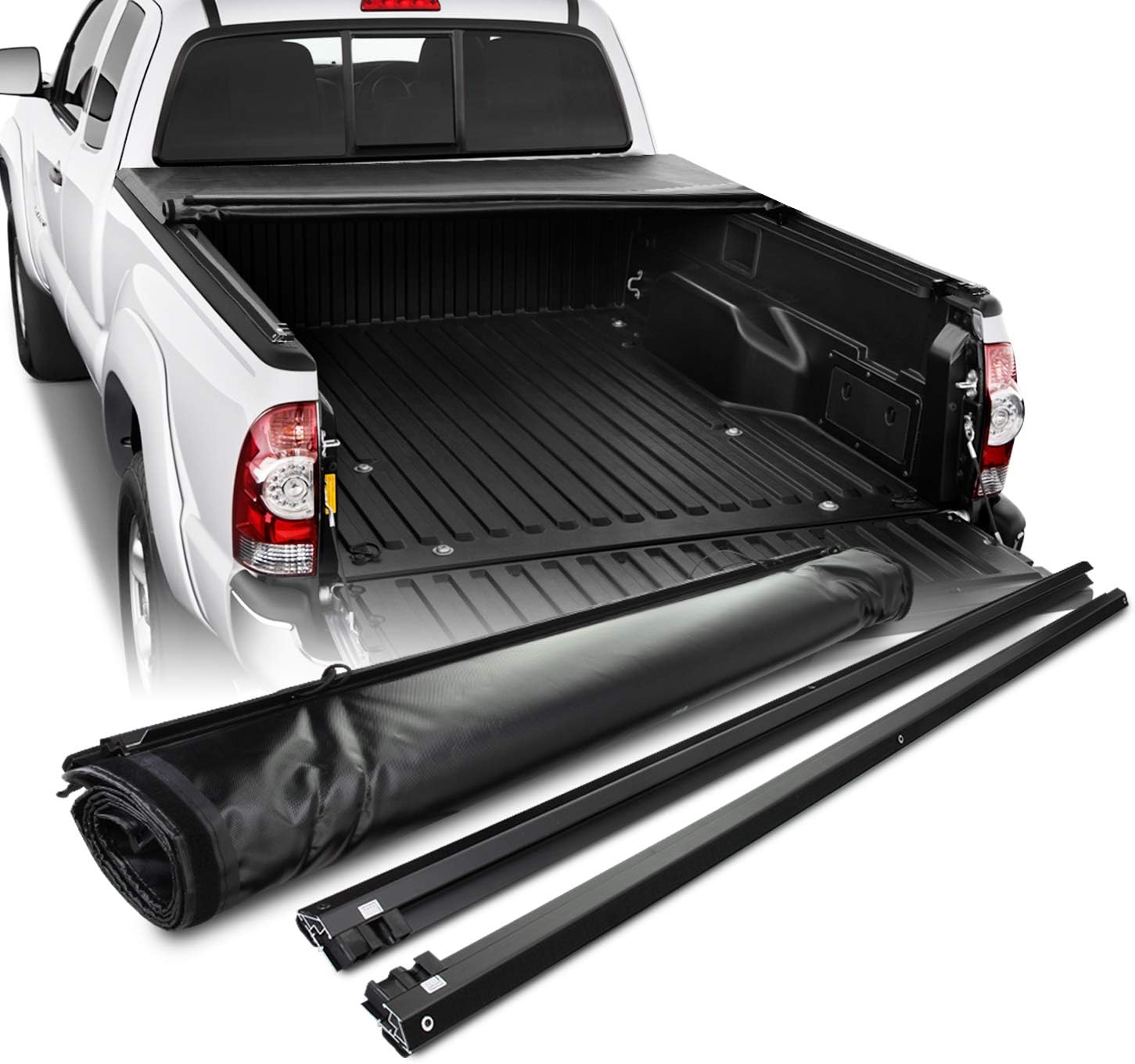 Soft Roll Up Black Tonneau Cover Fits 2005 2015 Toyota Tacoma Pickup Fleetside Model 6 Feet 72 Inches Bed Hardware Truck Bed Tailgate Accessories Automotive