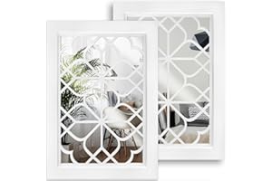 Wocred Set of 2 Rectangular Wall Mirror,Gorgeous Rustic Farmhouse Accent Mirror,White Color Entry Mirror for Bathroom Renovation,Bedrooms,Living Rooms and More(11”x15”)