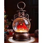 Christmas Snow Globes, Valentines Day Snow Globes, Cardinal Christmas Snow Lantern with 8 Songs, 6H Timer Battery & USB Powered Glitter Music Box for Christmas Table Decorations