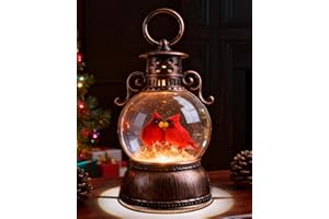 KUKUZON Christmas Snow Globes, Cardinal Christmas Snow Lantern with 8 Songs, 6H Timer Battery & USB Powered Glitter Music Box for Christmas Table Decorations