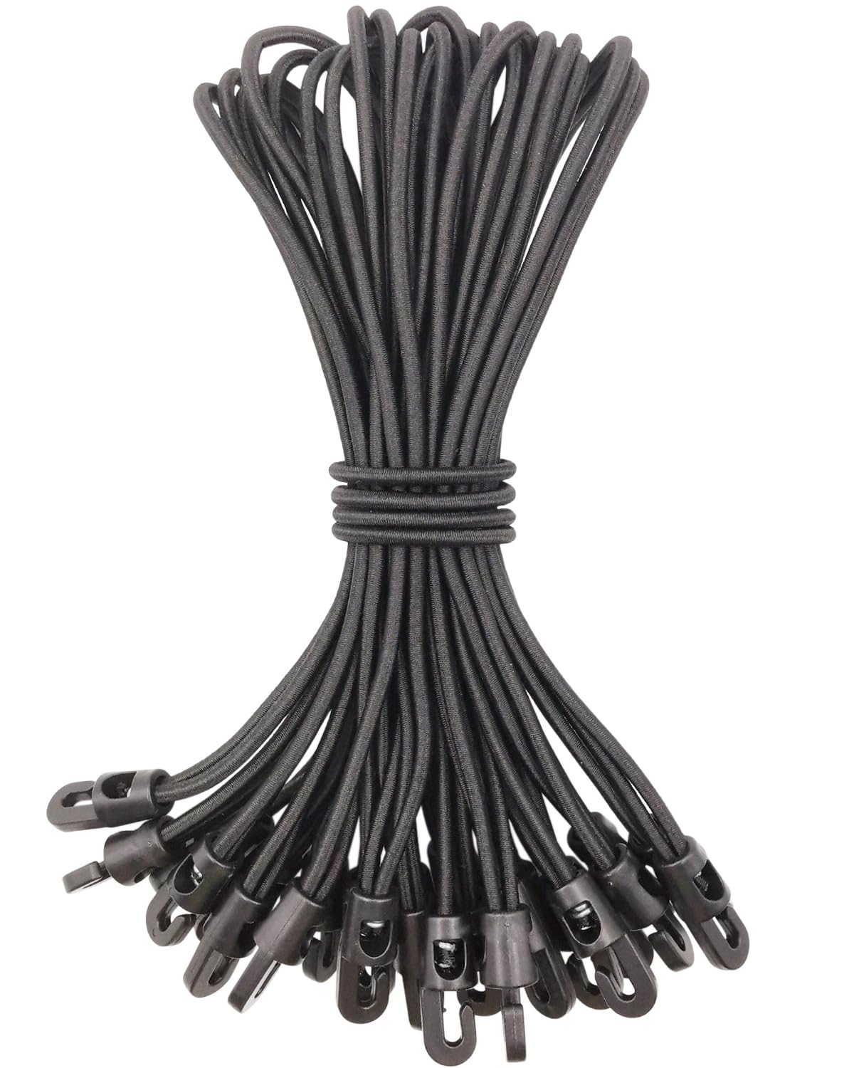 WMZOBH Bungee Cords with Hooks 25 Pcs - 10 Inch Elastic Short Bungee Ropes with Hooks, Small Tarpaulin Hooks (Black)